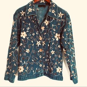 Denim  Embroidered Blazer Size Small